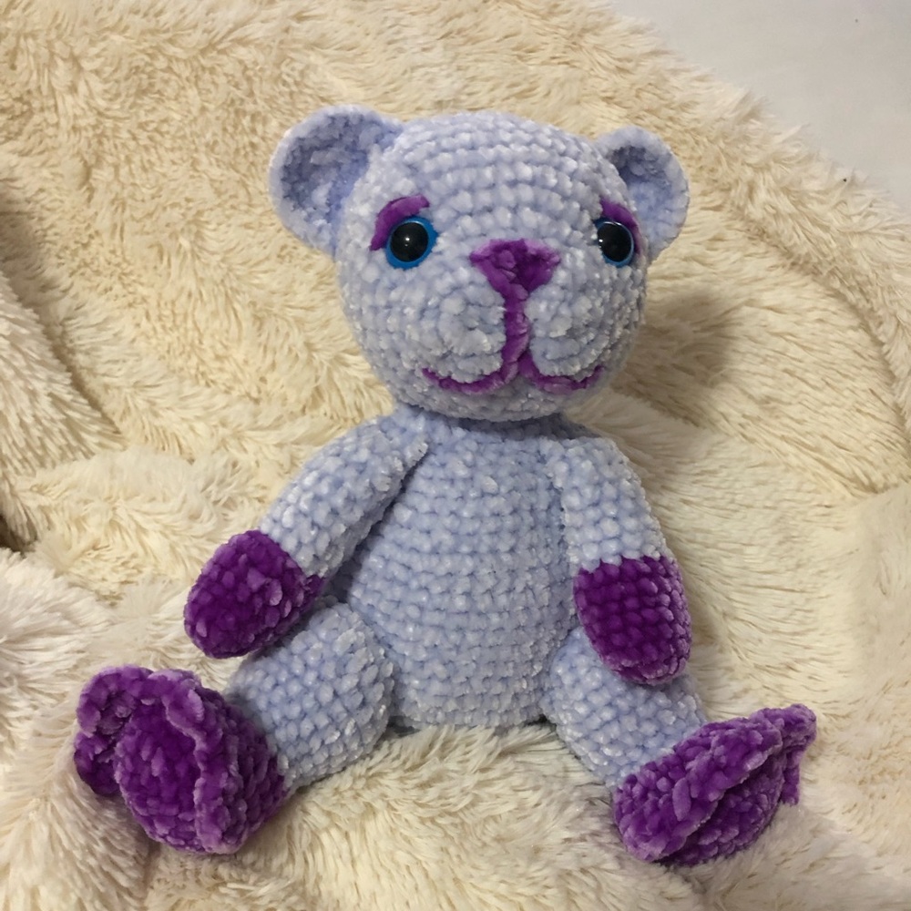 NEW Handcrafted Crochet Amigurumi Stuffed Toy Plush Teddy Bear 9” Purple